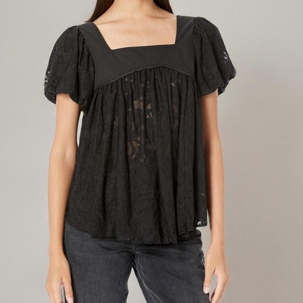 NEW  Black Lace Women's Top FREE PEOPLE extra small XS babydoll
